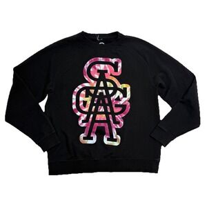 Saga Outerwear Sweatshirt Mens/Unisex Size Small Black/Pink Logo Crewneck